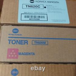 Genuine Konica Minolta TN626 Toner Cartridge Set 4. Black, Magenta, Yellow, NEW