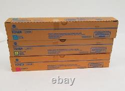 Lot of 3 Genuine Konica Minolta TN514 M/C/Y Magenta Cyan Yellow Toner Cartridges