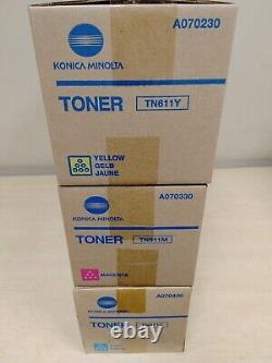 Lot of 3 Genuine Konica Minolta Toner Cartridges CMY TN611C TN611M TN611Y New