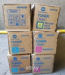 Lot of 6 Konica Minolta Genuine Toner Cartridges TN324C TN324Y TN324M Oem New