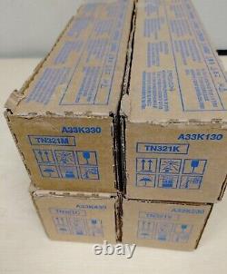 Set of 4 Genuine Konica Minolta TN321K TN321C TN321M TN321Y Toner Cartridges New